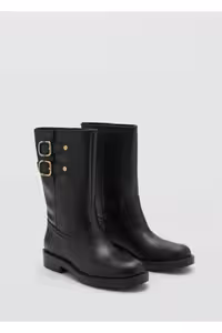 کمربند مشکی زنانه نیمه بوت پوتین چرمی اورجینال MANGO