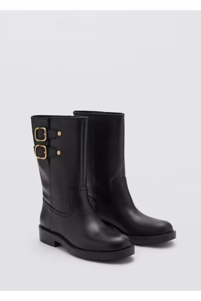 کمربند مشکی زنانه نیمه بوت پوتین چرمی اورجینال MANGO