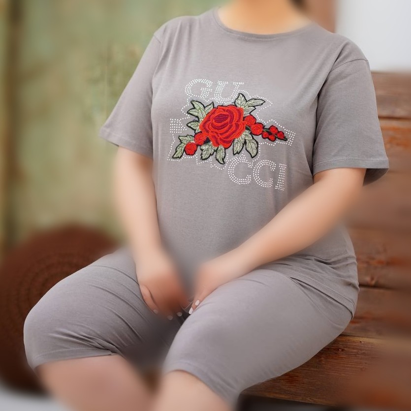 تیشرت و شلوارک پنبه نگین دوزی سایز 44 تا 50