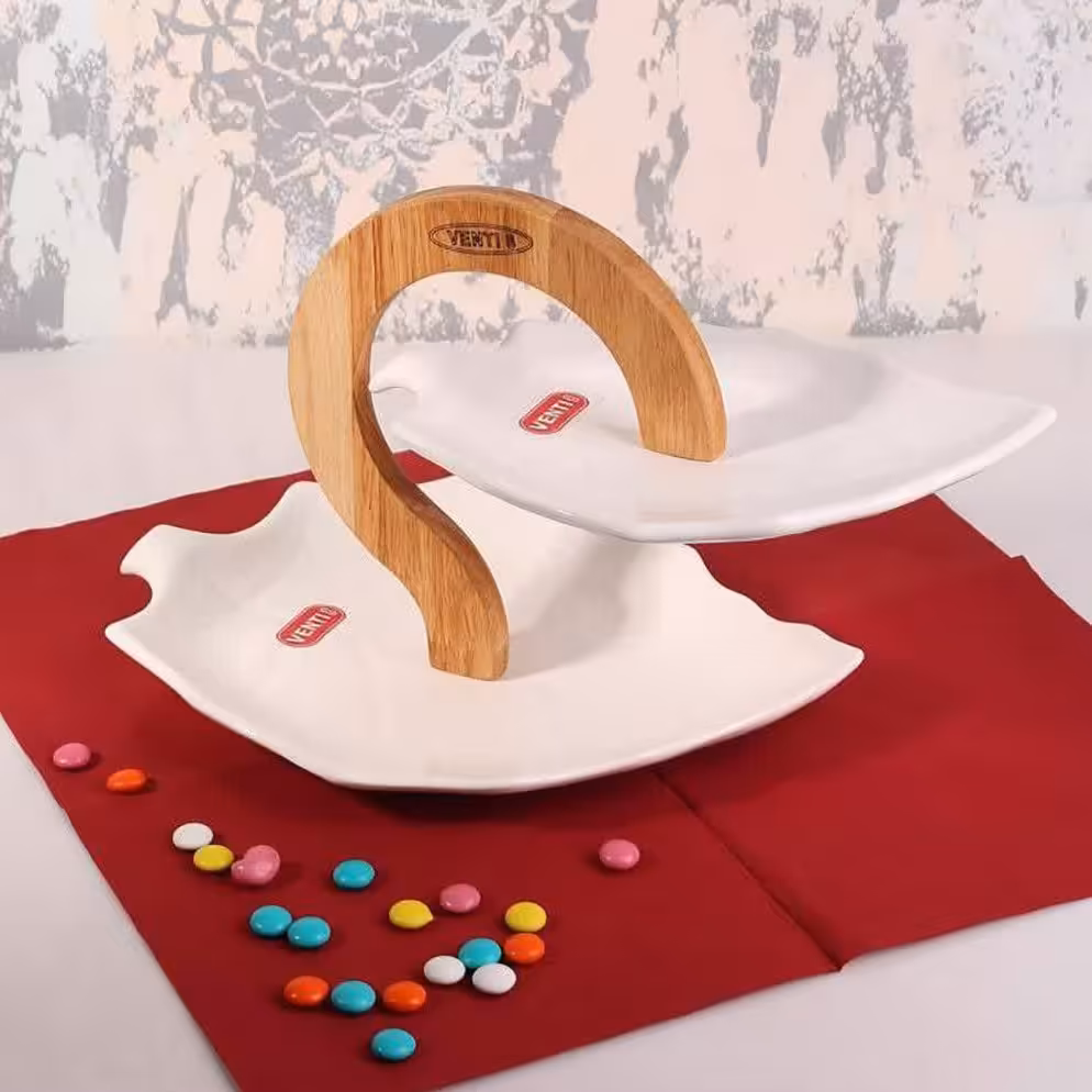 شیرینی خوری 2طبقه سرامیکی استنددار مدل برگ VENTI کد 2002      