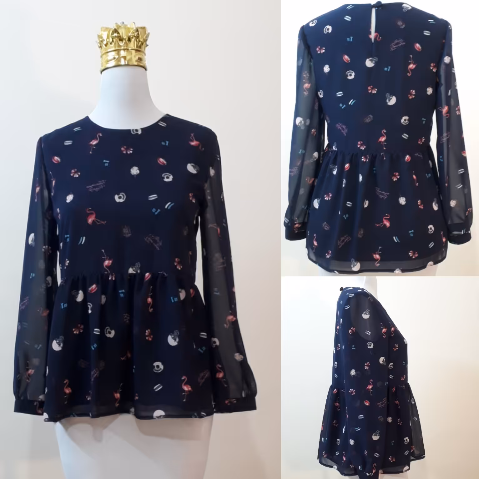 شومیز آستین بلند طرح فلامینگو