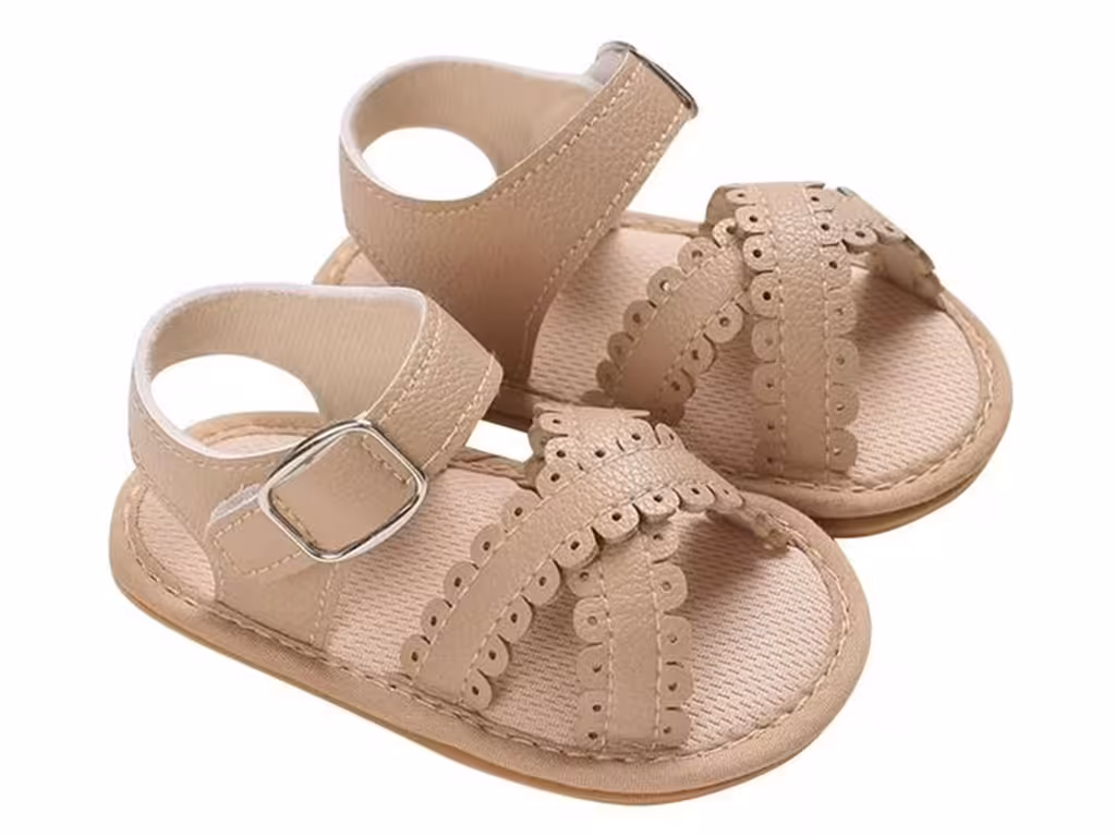 پاپوش دخترانه مدل صندل چسبی رنگ کرم