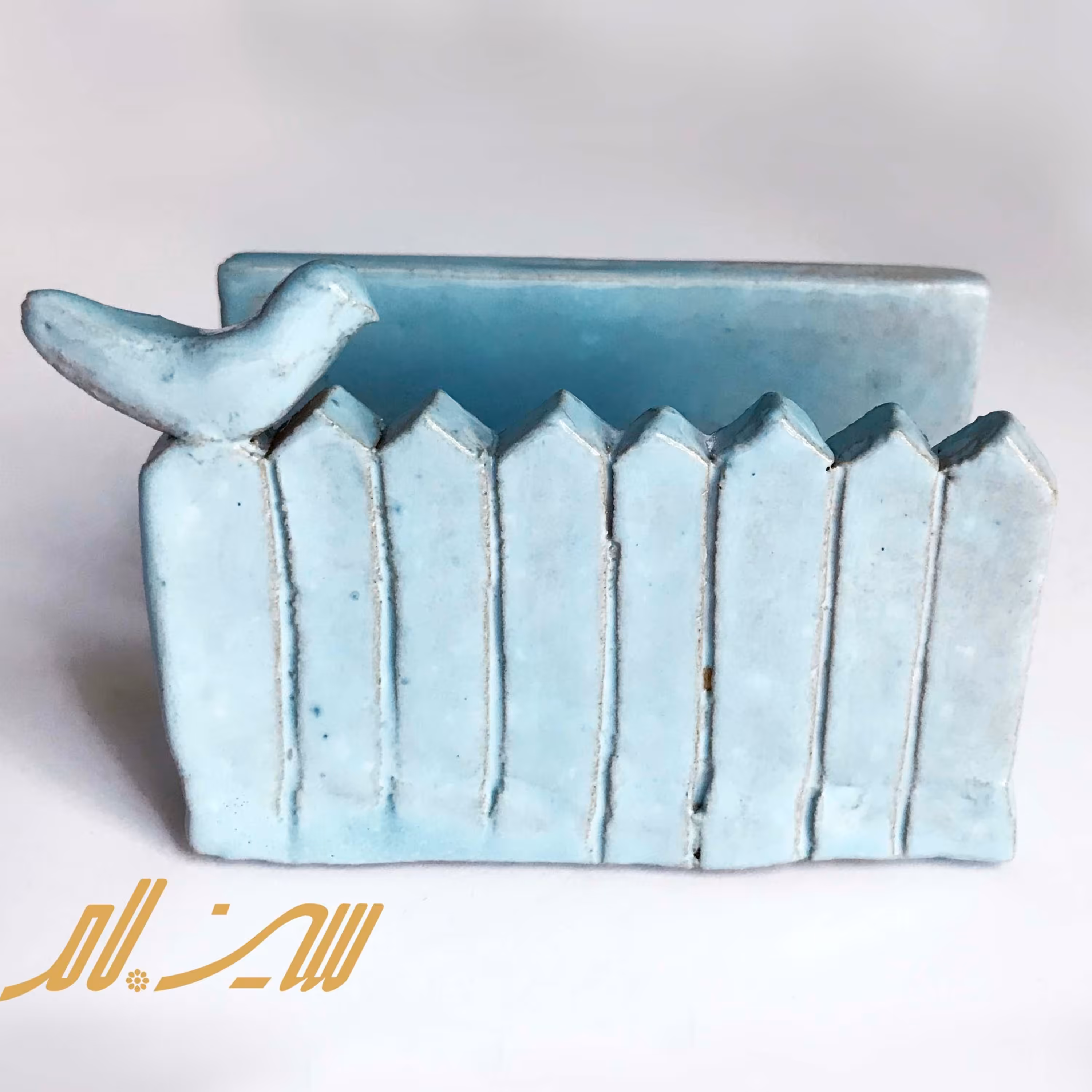 جا دستمال یا کارت ویزیت- سفال- رنگ فیروزه ای- اندازه 8در5.5