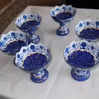  6 عدد کاسه پایه دار مناسب هفتسین نقلی ،مینا کاری روی مس