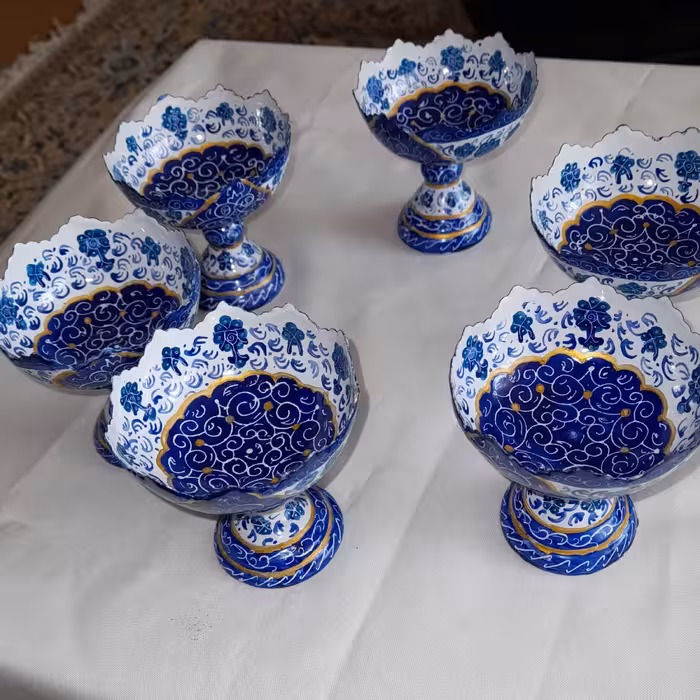  6 عدد کاسه پایه دار مناسب هفتسین نقلی ،مینا کاری روی مس