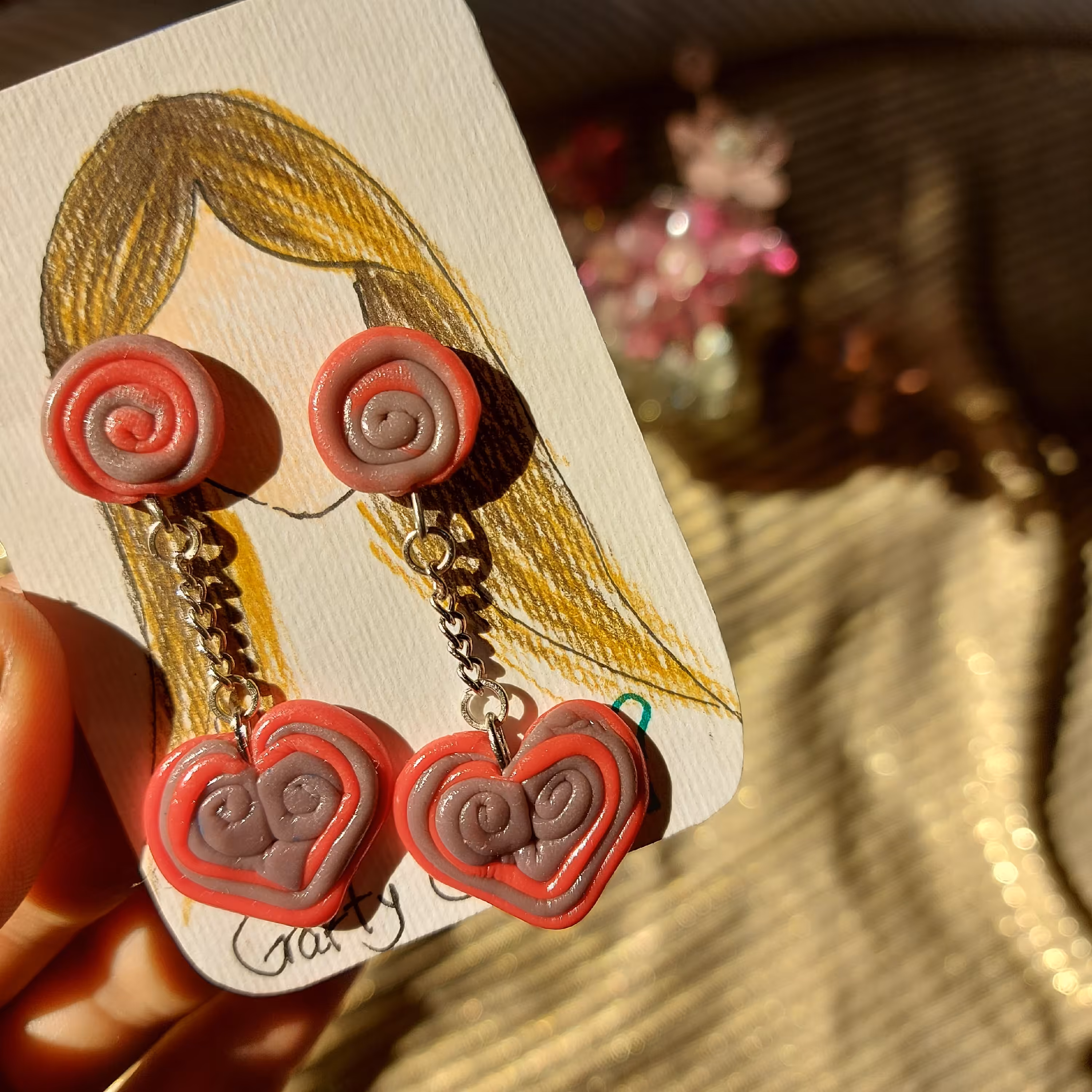 گوشواره سوزنی خمیری طرح قلب