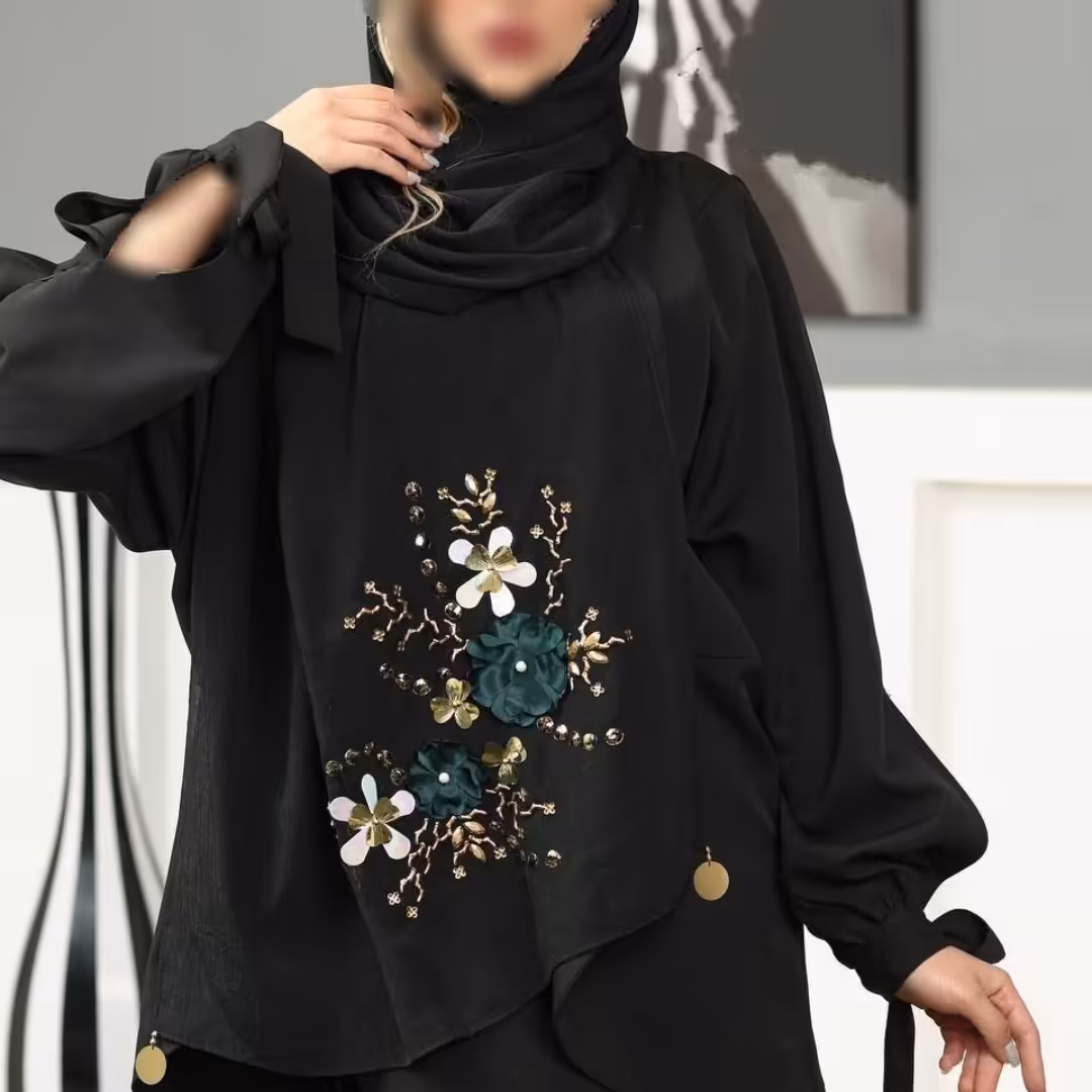 شال نخی اسلپ مزونی شکوفه رنگ مشکی ارسال رایگان 