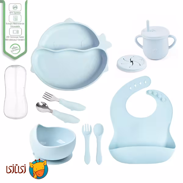 ست 8 تکه غذاخوری سیلیکونی کودک jojobebek طرح کوسه