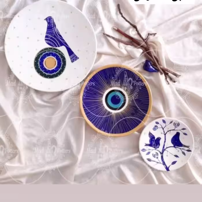 ست سه عددی دیوارکوب سفالی مرغ آمین چشم نظر 
