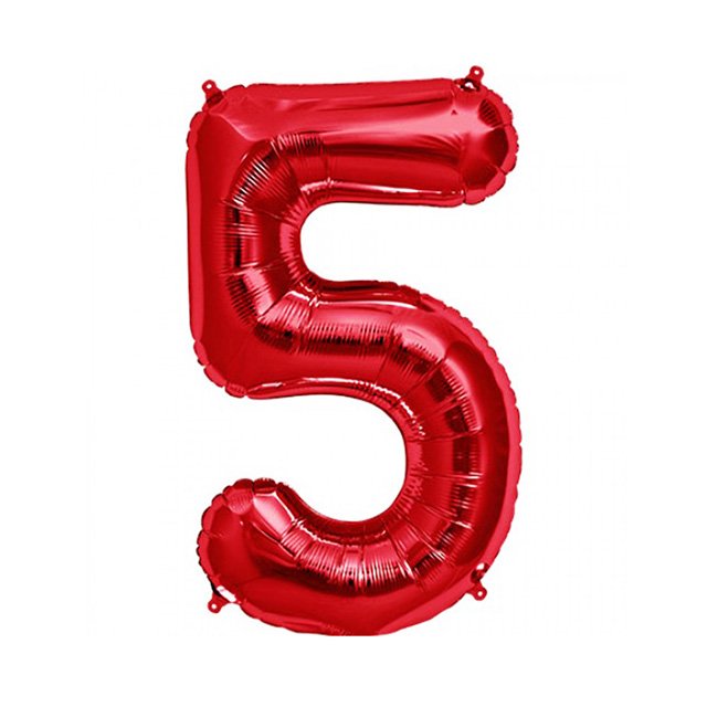بادکنک فویلی عدد 5 قرمز سایز 32 اینچ