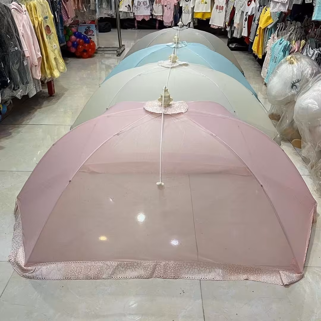 پشه بند چتری  رنگبندی داره جنس حریر درجه یک وفنر فلزی  مناسب کودکان تا 4سال