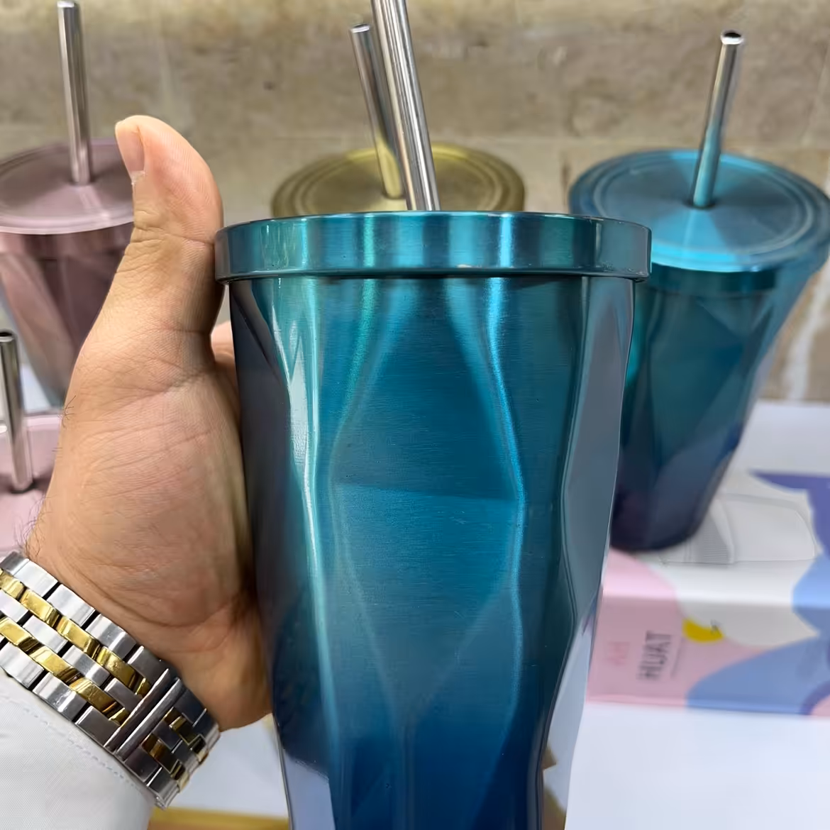 ماگ اسموتی طرح لیوانی آبی نیم لیتری