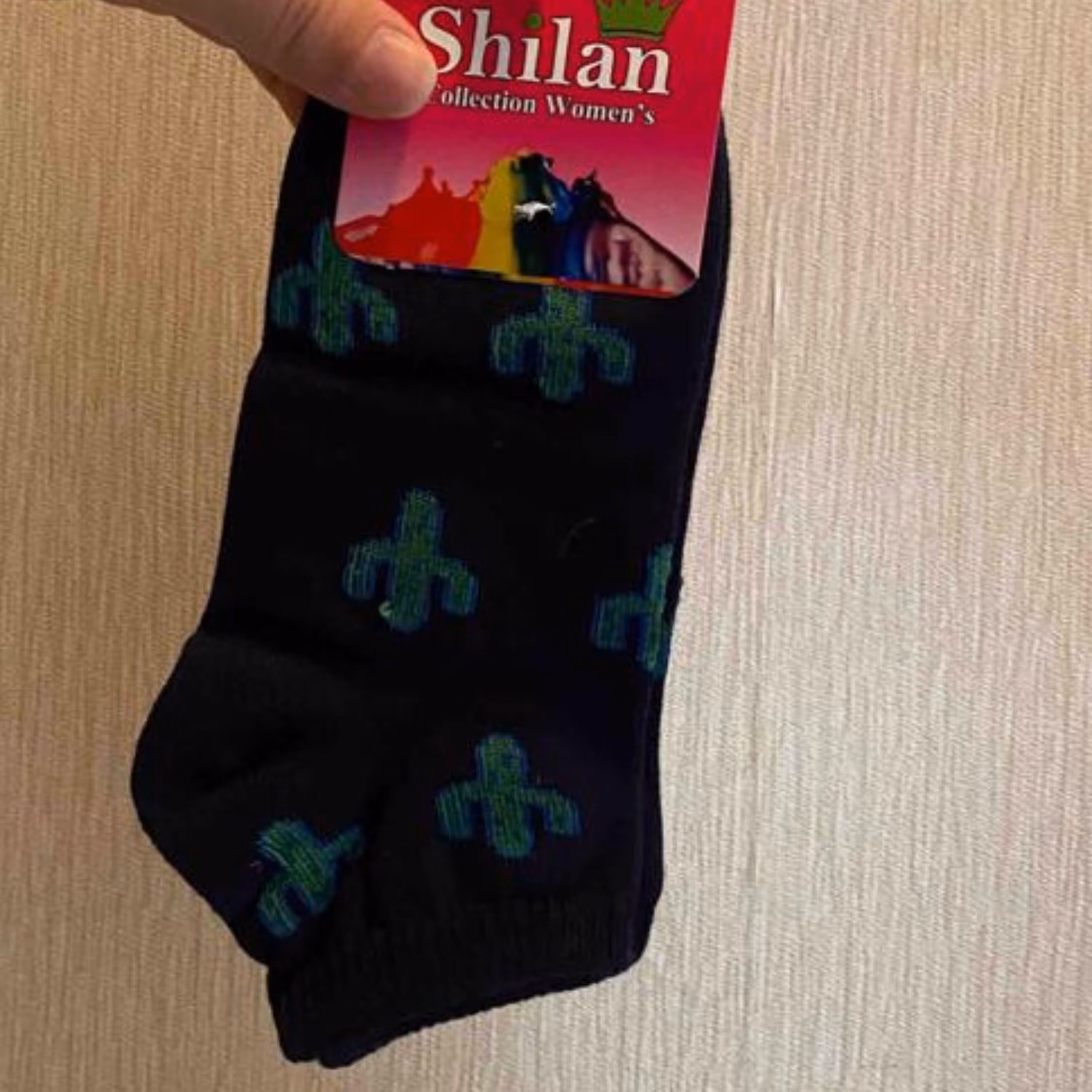 جوراب مچی طرح کاکتوس رنگ مشکی