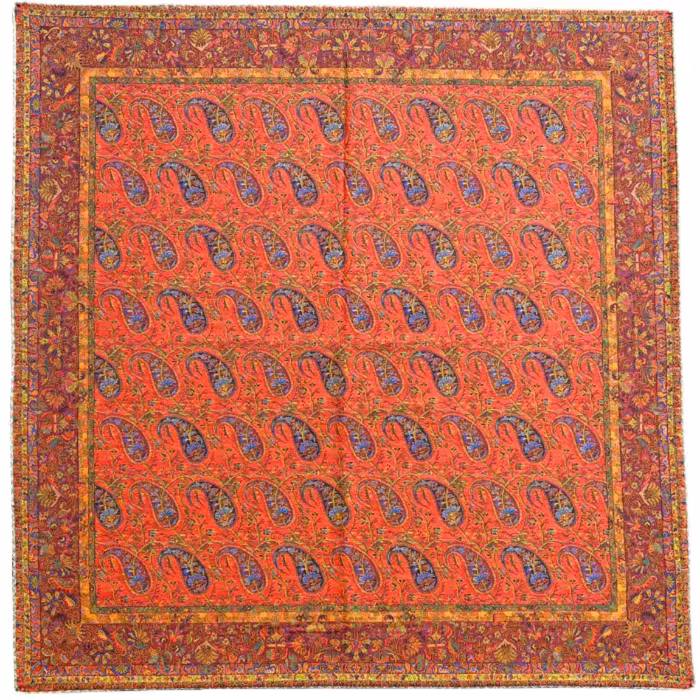 رومیزی مربع ترمه ابریشم کد TRM158 نفیس رنگ قرمز مات آستر زرشکی 