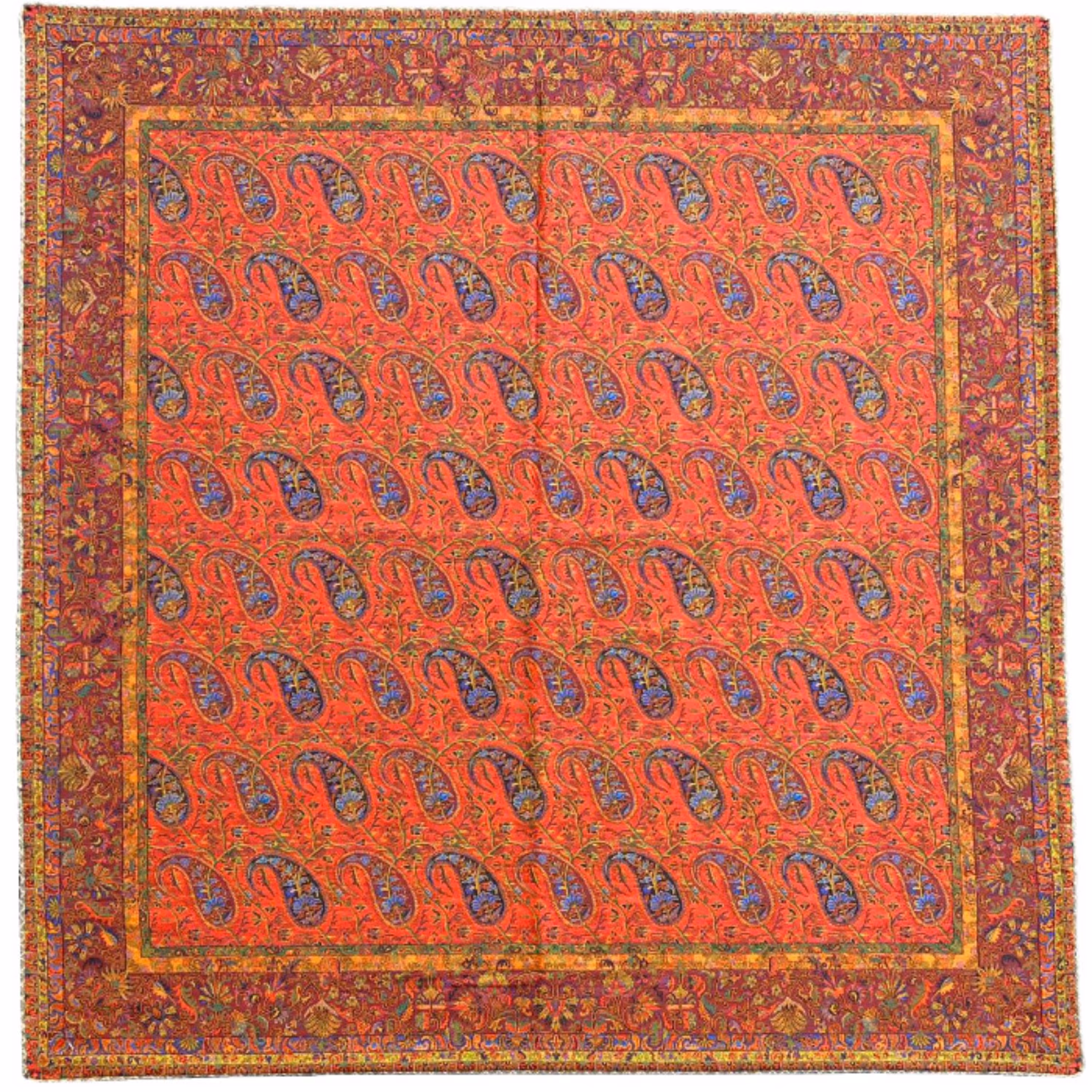 رومیزی مربع ترمه ابریشم کد TRM158 نفیس رنگ قرمز مات آستر زرشکی 