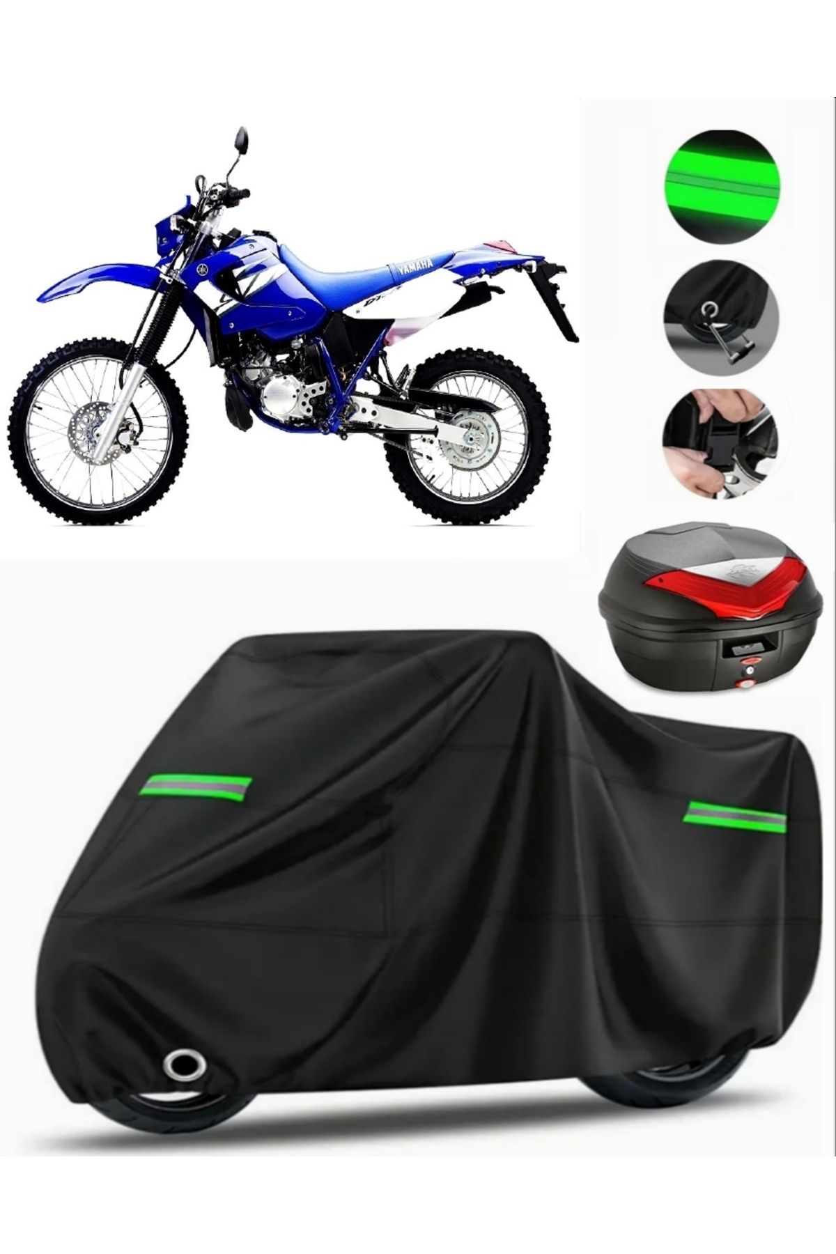 چادر موتورسیکلت مشکی یاماها DT 125 R کیسه عقب سازگار با برزنت مرمری قفل SIYAH MotoEn