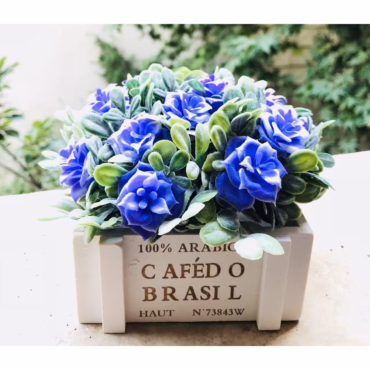 گلدان گل مصنوعی مربعی آبی