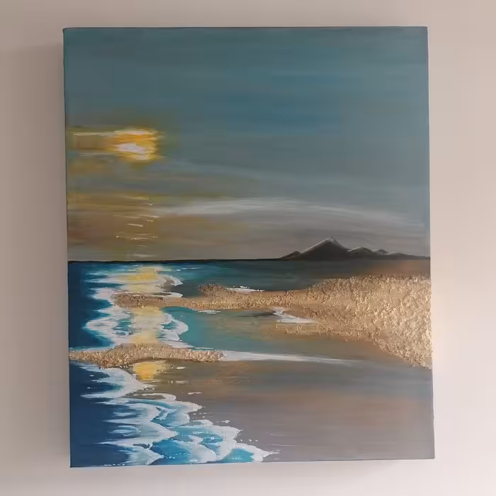 تابلو دکوراتیو  نقاشی تک نسخه ساحل برجسته طرح دریا ابعاد 60 در 50 سانتیمتر روی بوم دیپ 