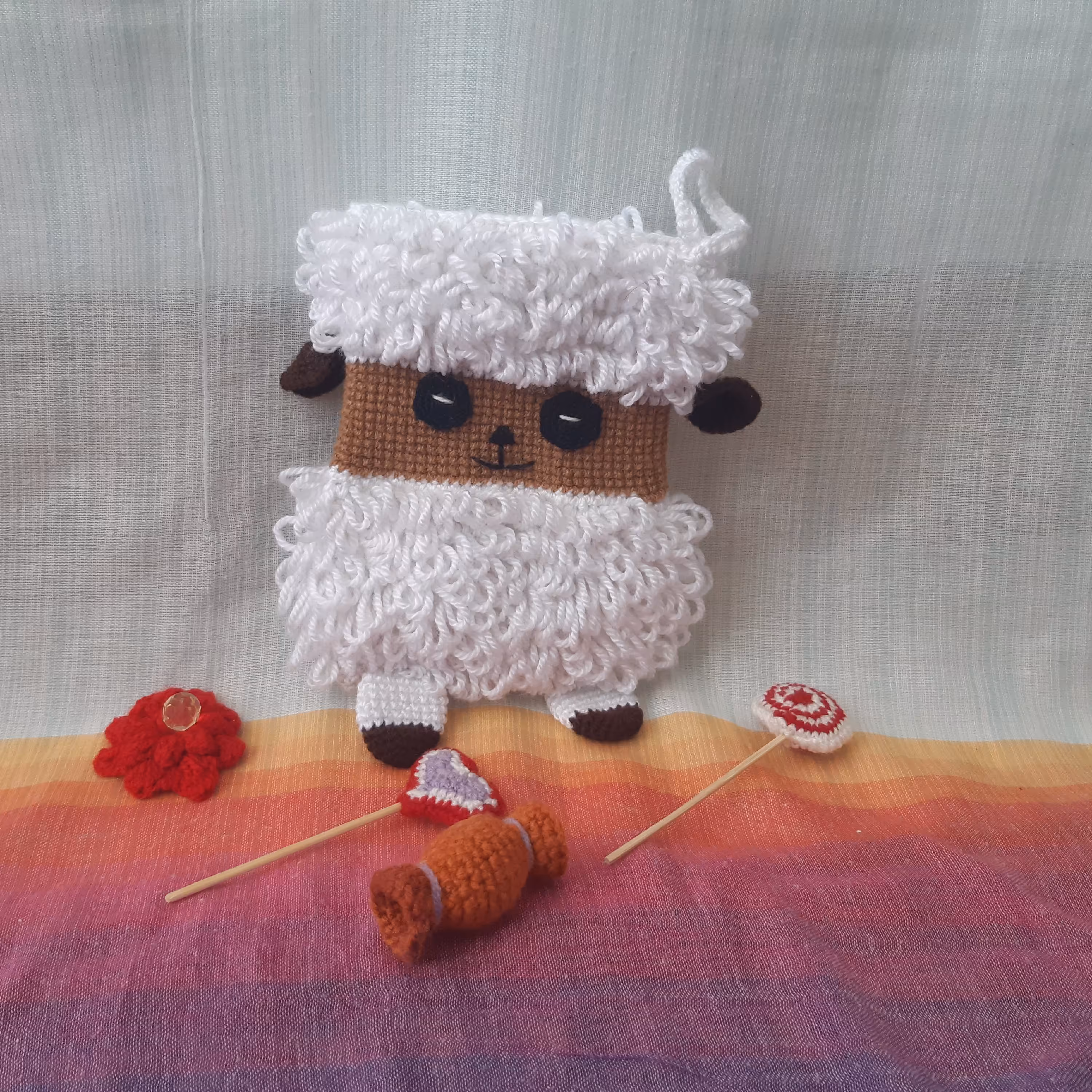 لیف بافتنی حمام کودک طرح ببعی (گوسفند) به طول 19 سانتی متر