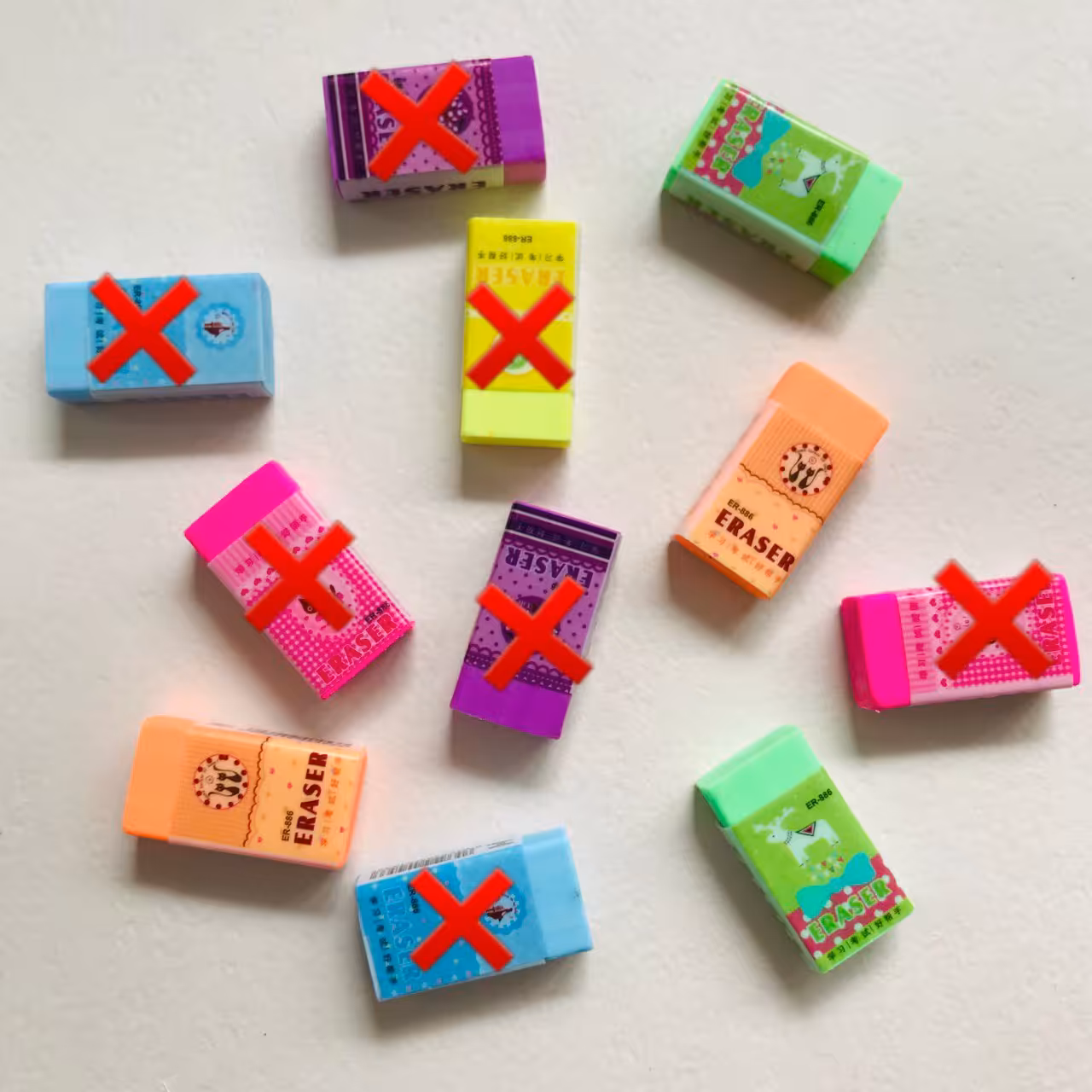 پاکن کوچک رنگی جذاب رنگ صورتی سبز نارنجی زرد آبی بنفش پاک کن پاککن ساده غیر فانتزی یک عدد