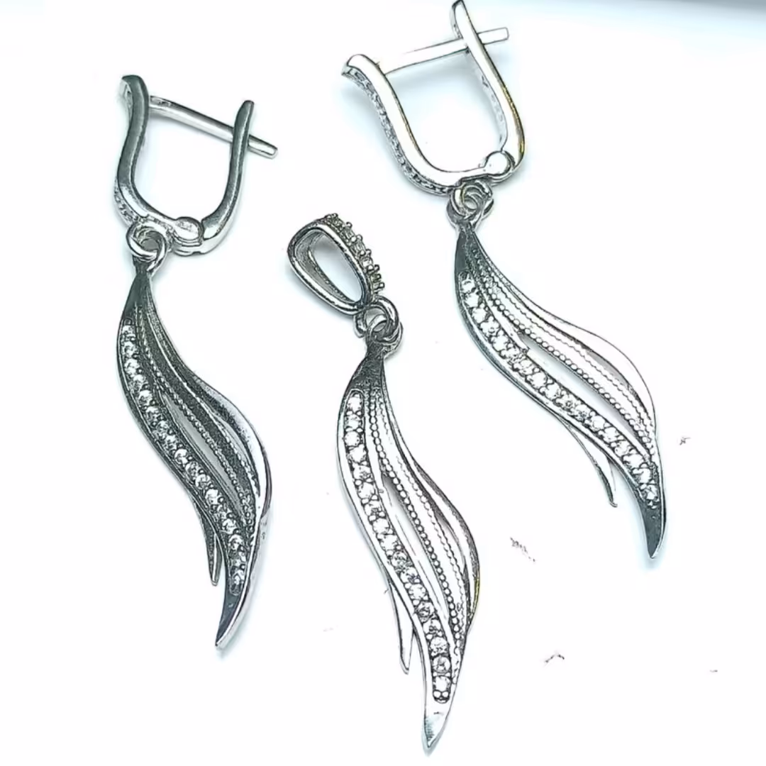 نیم ست نقره جواهری با روکش رادیوم