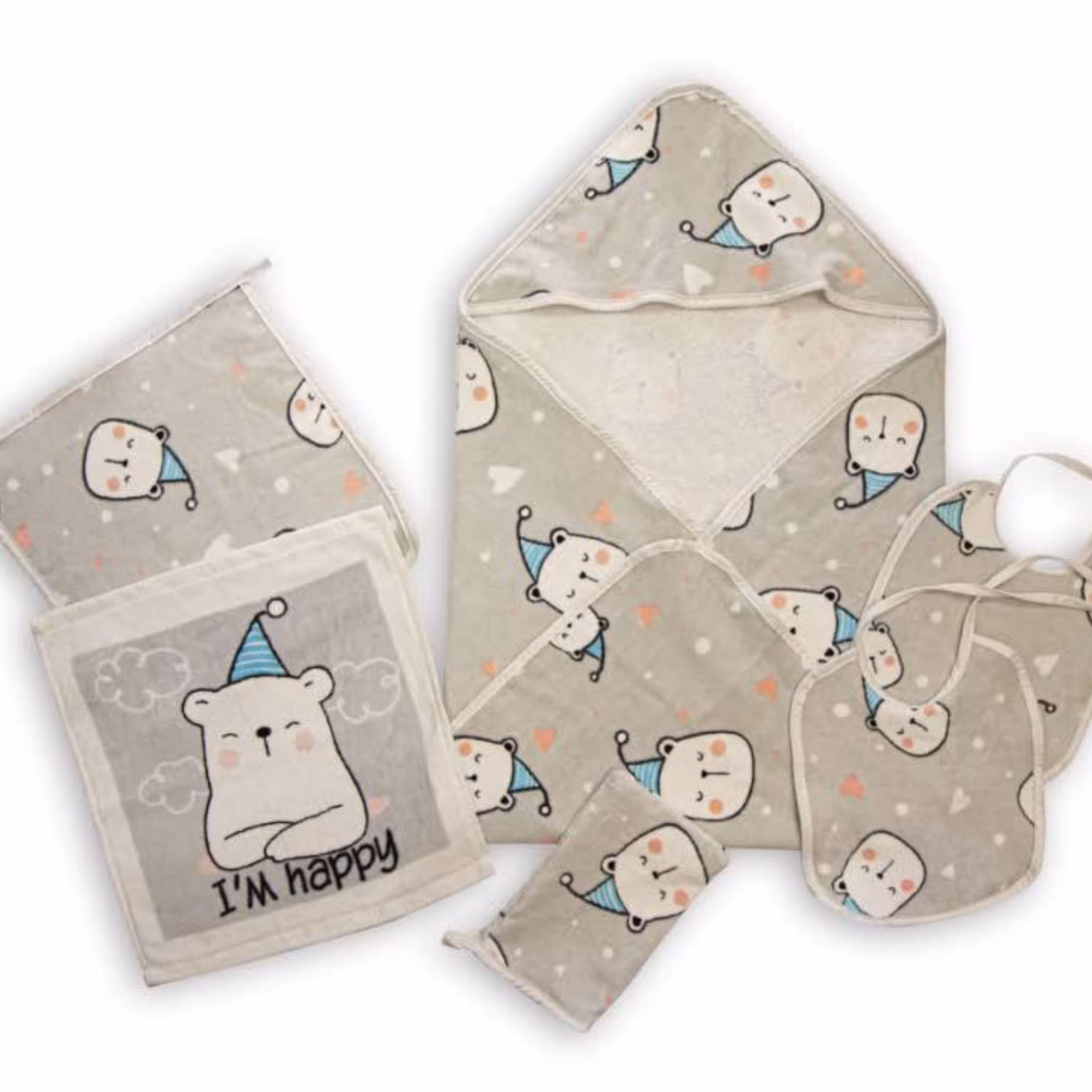 سرویس حوله 6تکه نوزاد پودایران طرح فسقلی طوسی (100درصد پنبه) ضد حساسیت