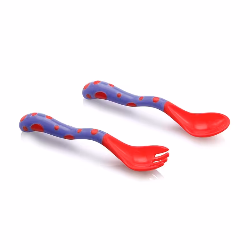 قاشق و چنگال قرمز بنفش nuby مدل 5256