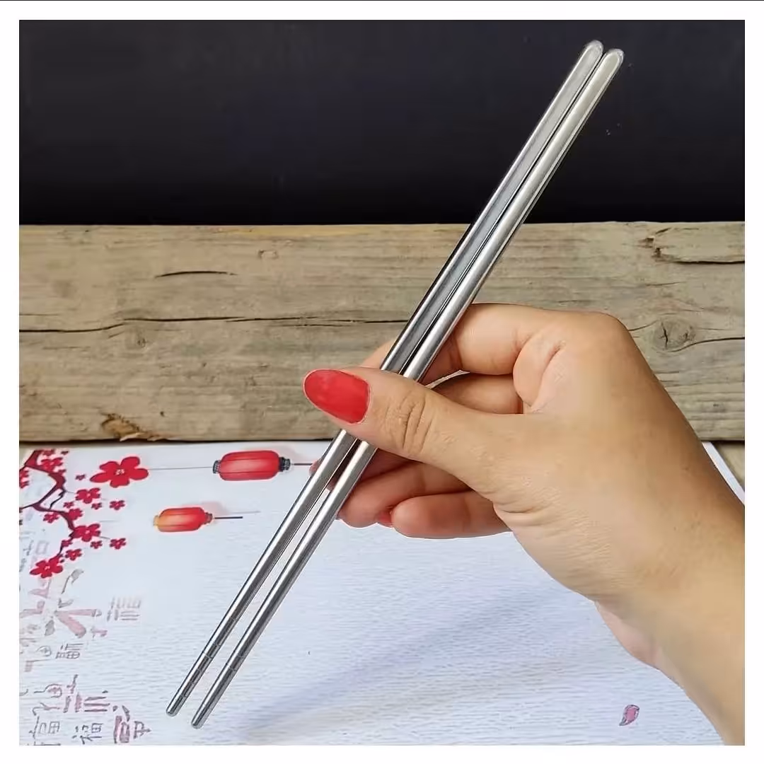 چاپستیک استیل یا چوب غذاخوری کره ای فلزی بادوام وارداتی