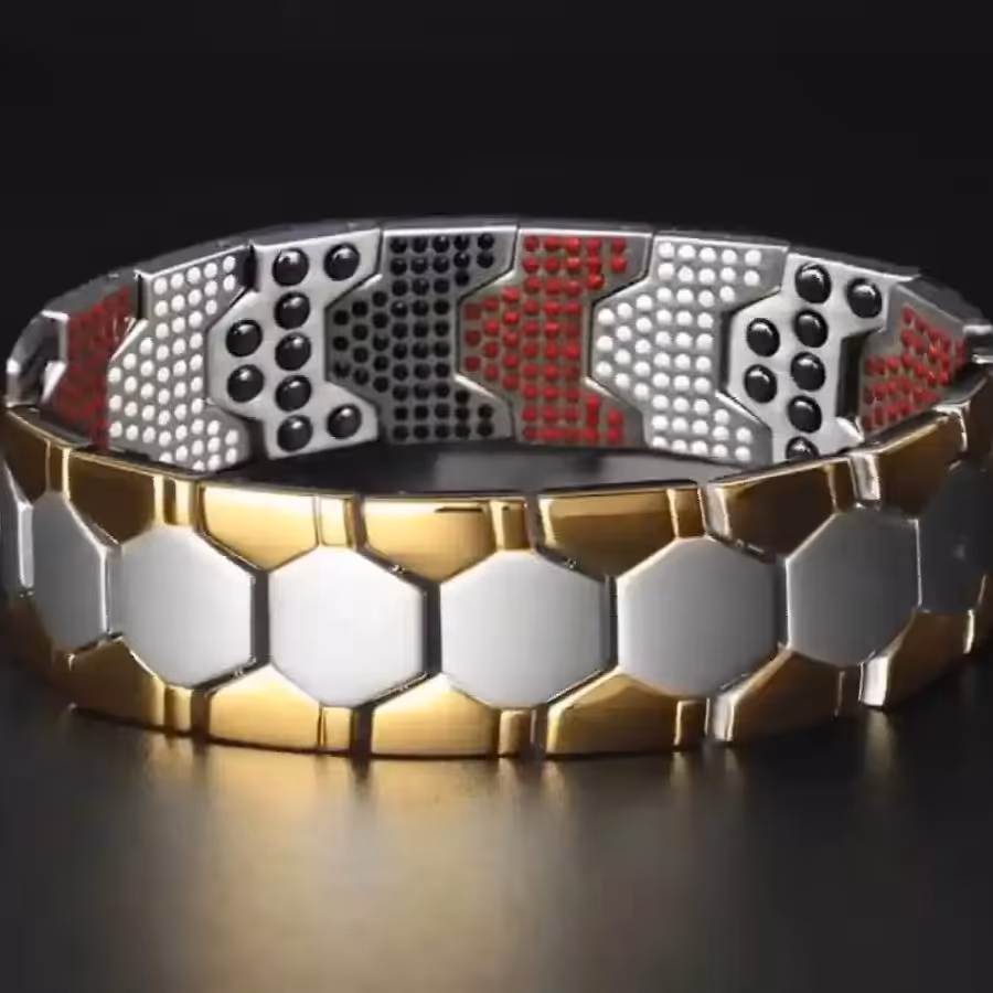 دستبند مغناطیسی بایو دو رنگ طلای نقره ای میکس