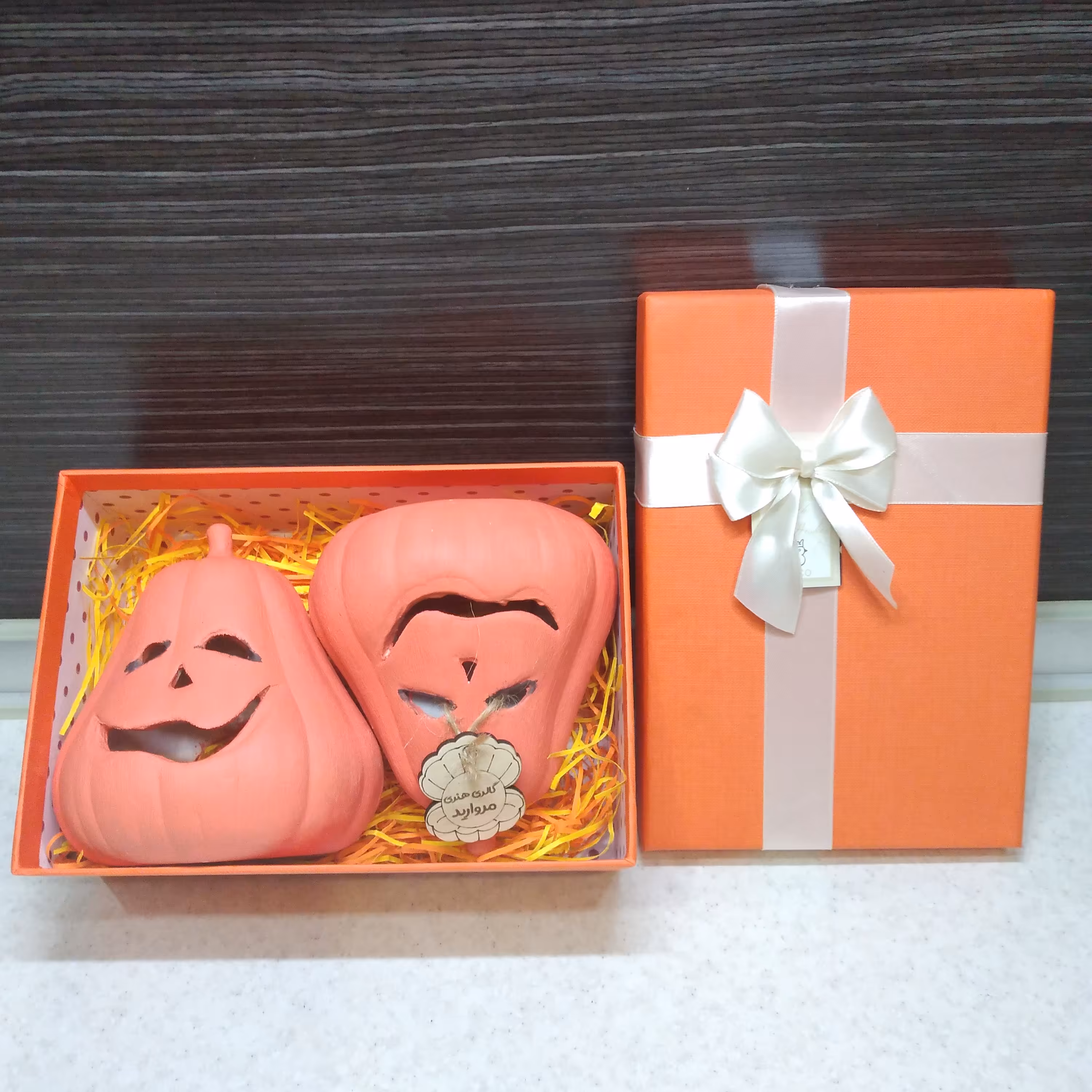 شمعدان پتینه سفالی ست دو تایی وارمر خور با پکیج وبسته بندی کامل ارتفاع حدودی ده سانت قابل اجرا در رنگ و پتینه دلخواه 