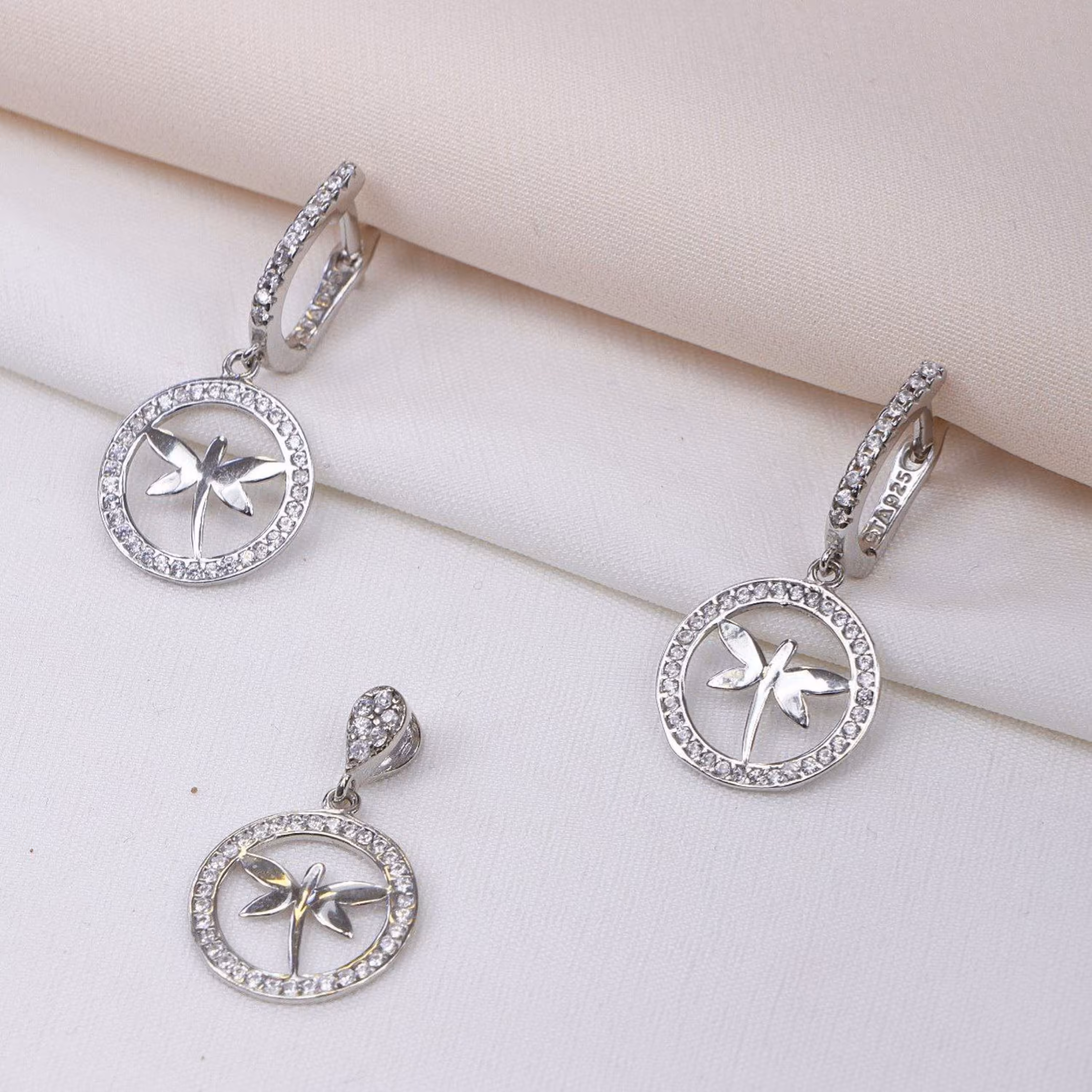 نیم ست نقره میکرو طرح سنجاقک کد 16351-5