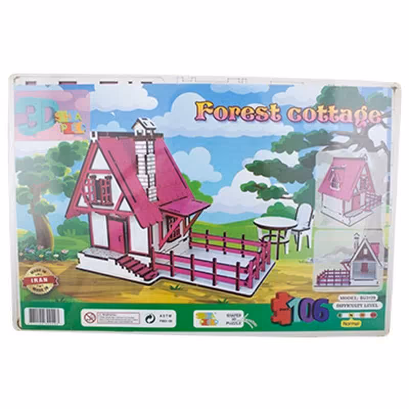 پازل چوبی سه بعدی طرح کلبه جنگلی ارغنون آساناپخش 