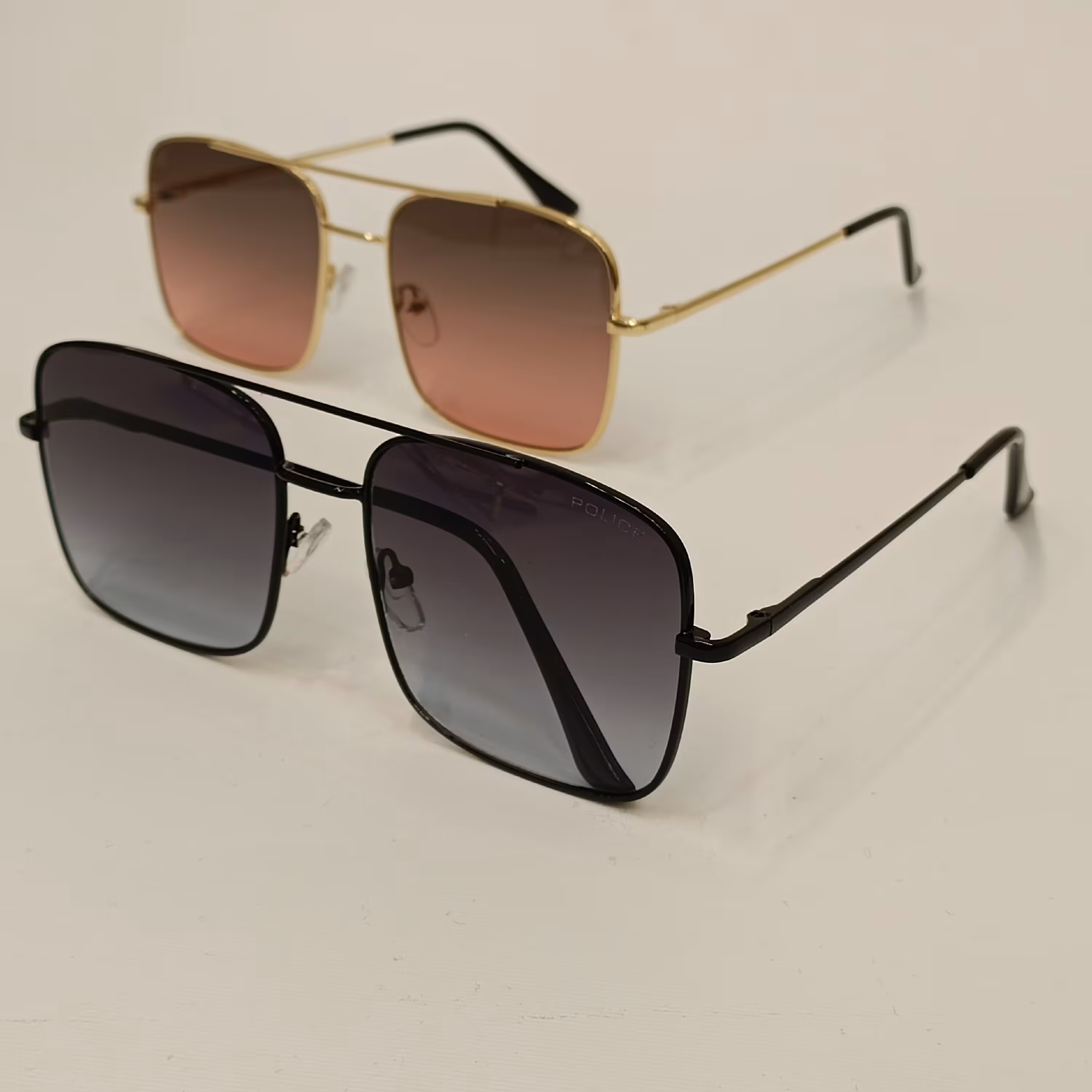 عینک آفتابی فلزی مربعی دوپل یونیسکس یووی400 police با ارسال رایگان به همراه جلدزیپی و دستمال 