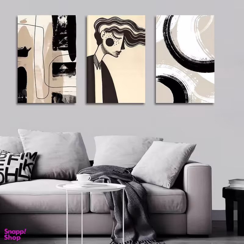 تابلو شاسی بکلیت طرح نقاشی دکوراتیو مدرن سبک کوبیسم مدل SH-1403 مجموعه 3 عددی