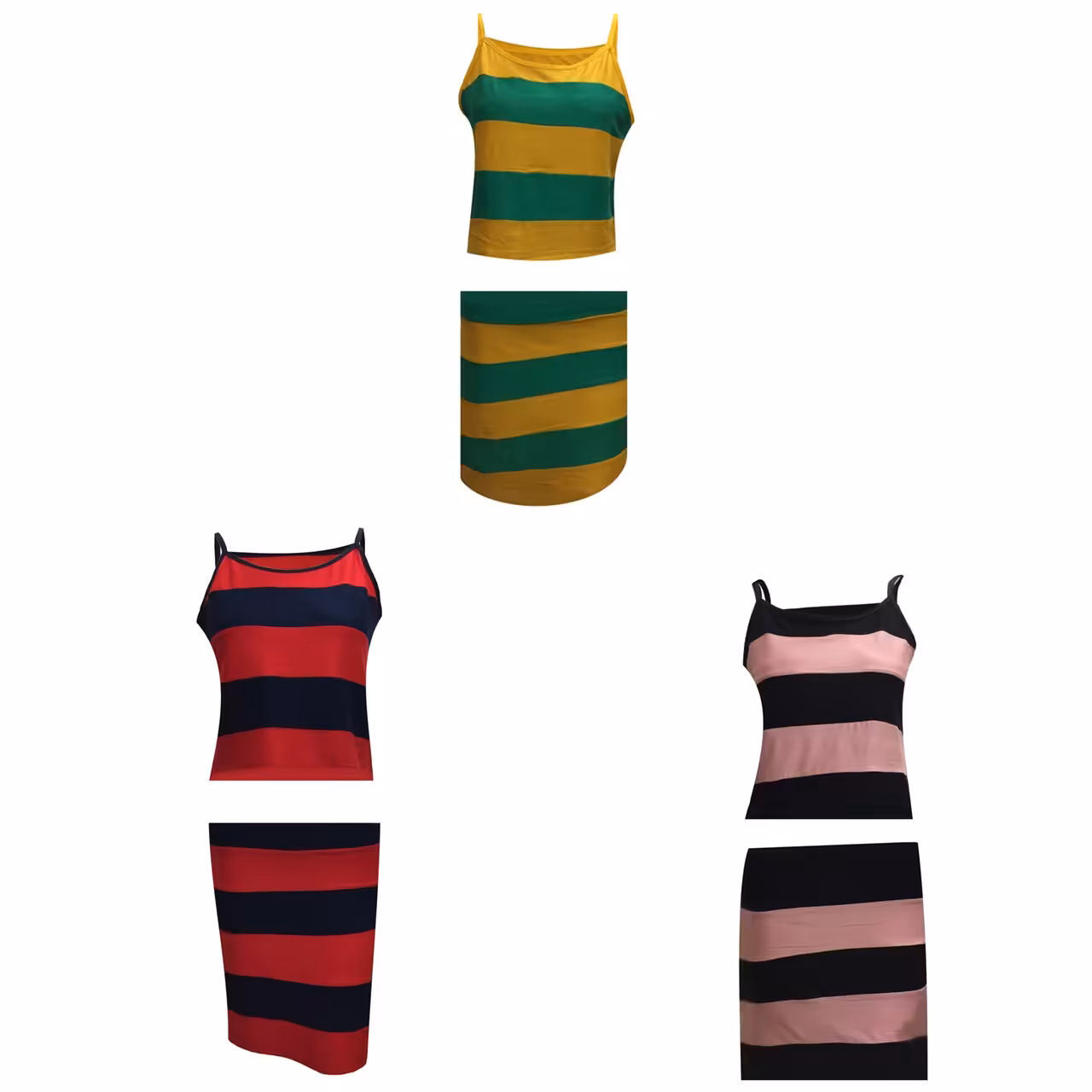 ست نیم تنه و دامن زنانه نخی ویسکوز راه راه ارسال رایگان رنگبندی فری سایزشیک2392 