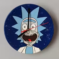 ساعت دیواری نقاشی دستی با عقربه آرام گرد طرح ریک  اند مورتی