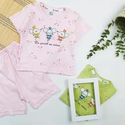 ست تیشرت شورت نوزادی دخترانه موشی کد 10134