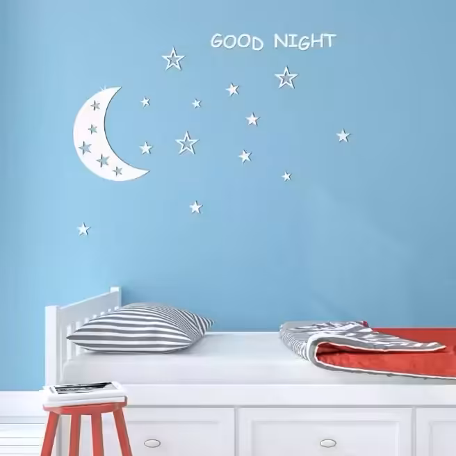 آینه دکوری پلکس مدل ماه و ستاره مدل good night