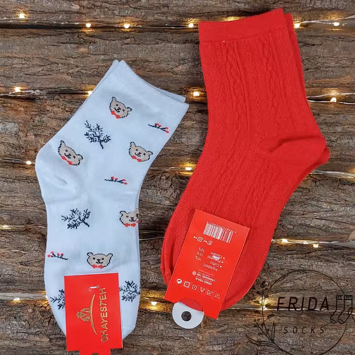 جوراب ساق بلند خرسی قرمز و  خرسی سفید ساق بلند سایز36 تا42