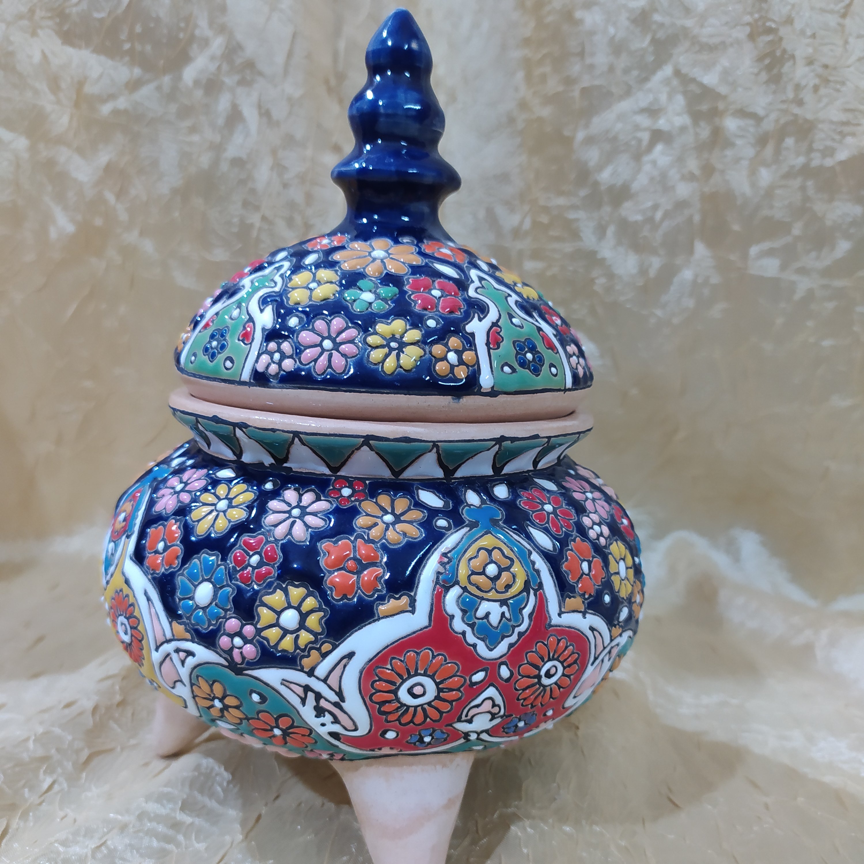 آجیل خوری سه پایه سفالی میناکاری