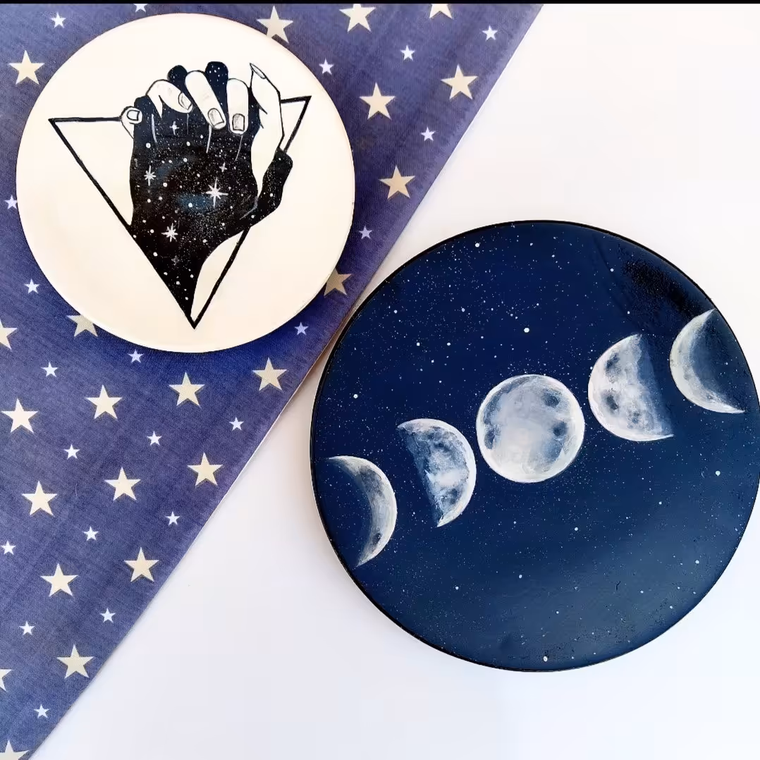 دیوارکوب(بشقاب دیواری) دکوراسیون طرح ماه و کهکشان 