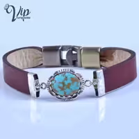 دستبند چرمی فیروزه ای مردانه اسپرت طرح سریر کد 1323