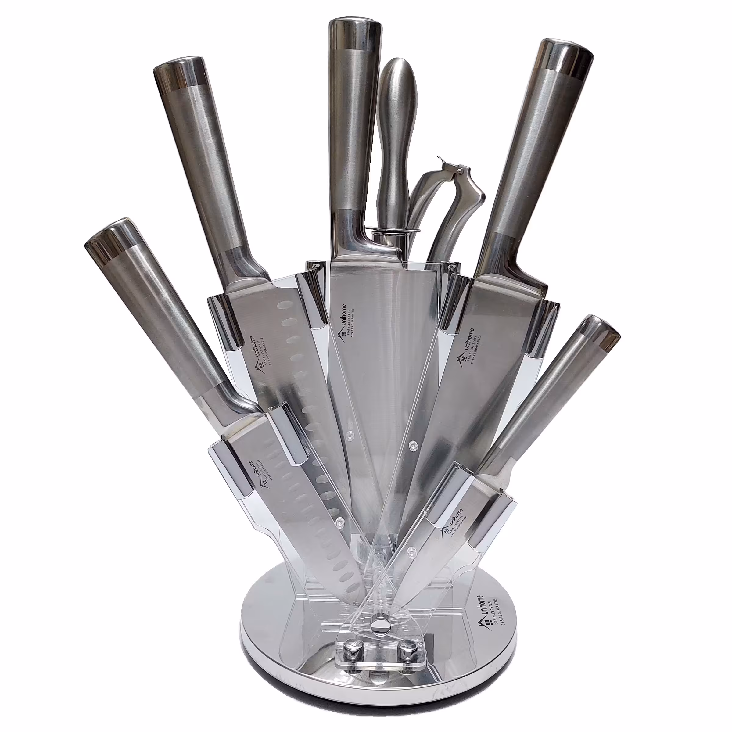 سرویس چاقو آشپزخانه 8 پارچه یونی هوم Unihome، تیغه ضخیم، بسیار تیز، استیل