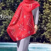 شال نخ پنبه قرمز  با طراحی خاص