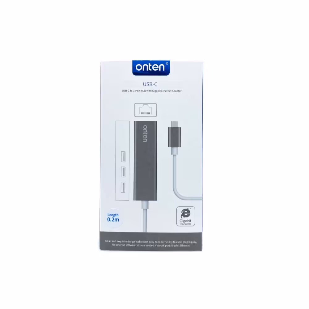 هاب و تبدیل اونتن مدل ONTEN Type-c TO USB 3.0 HUB With Ethernet OTN-9593