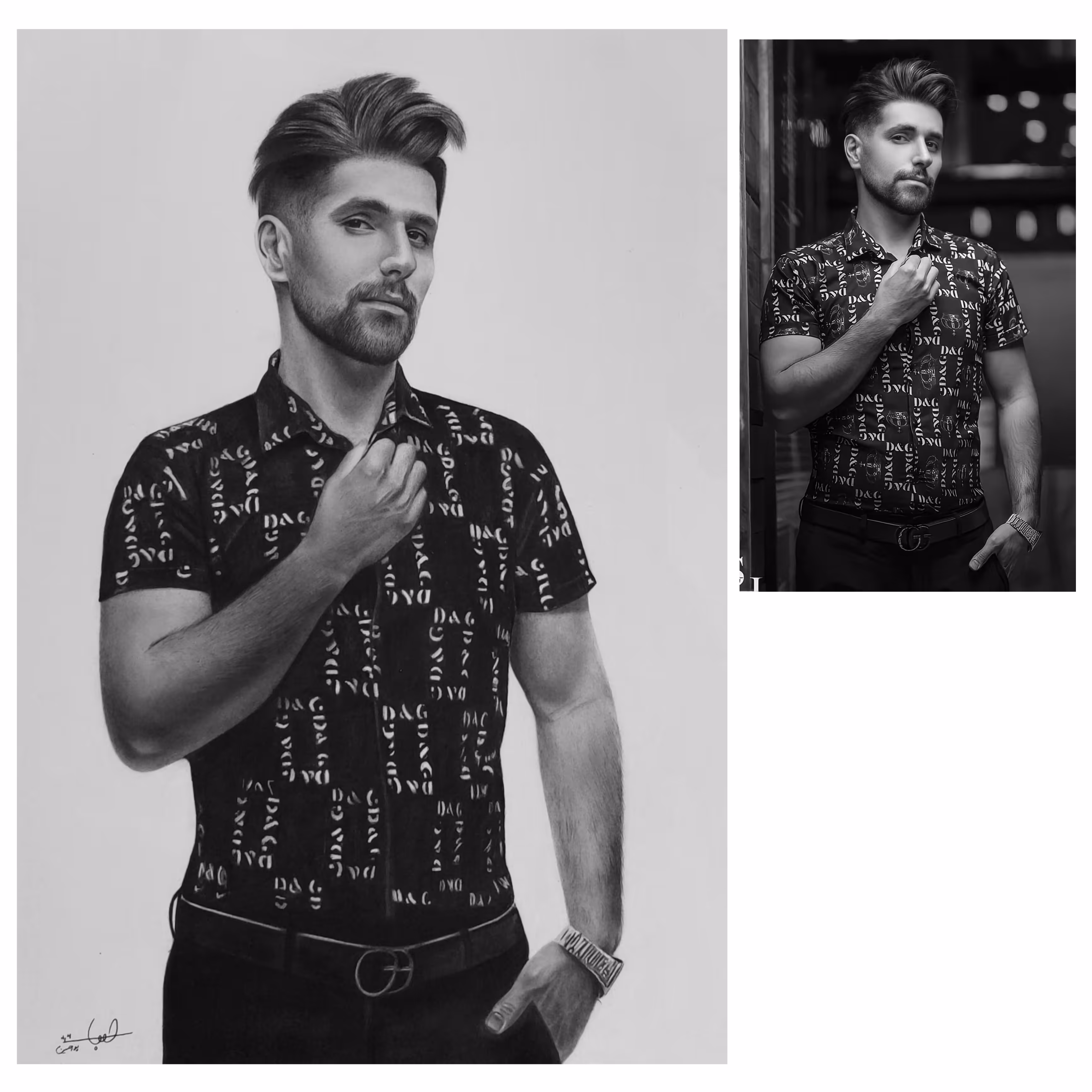 سفارش نقاشی چهره و تابلو با سبک سیاه قلم در سایزA4 