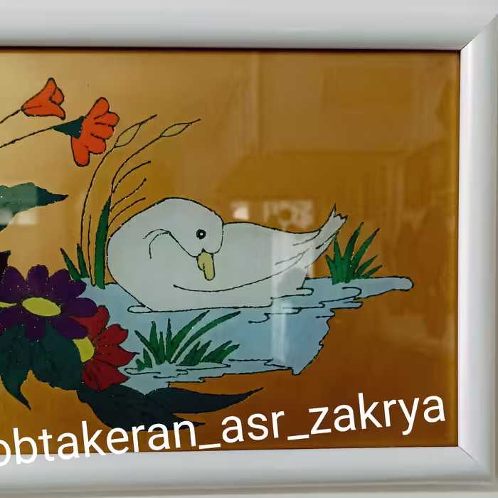 تابلو مرغابی سفید و برکه ویترای
