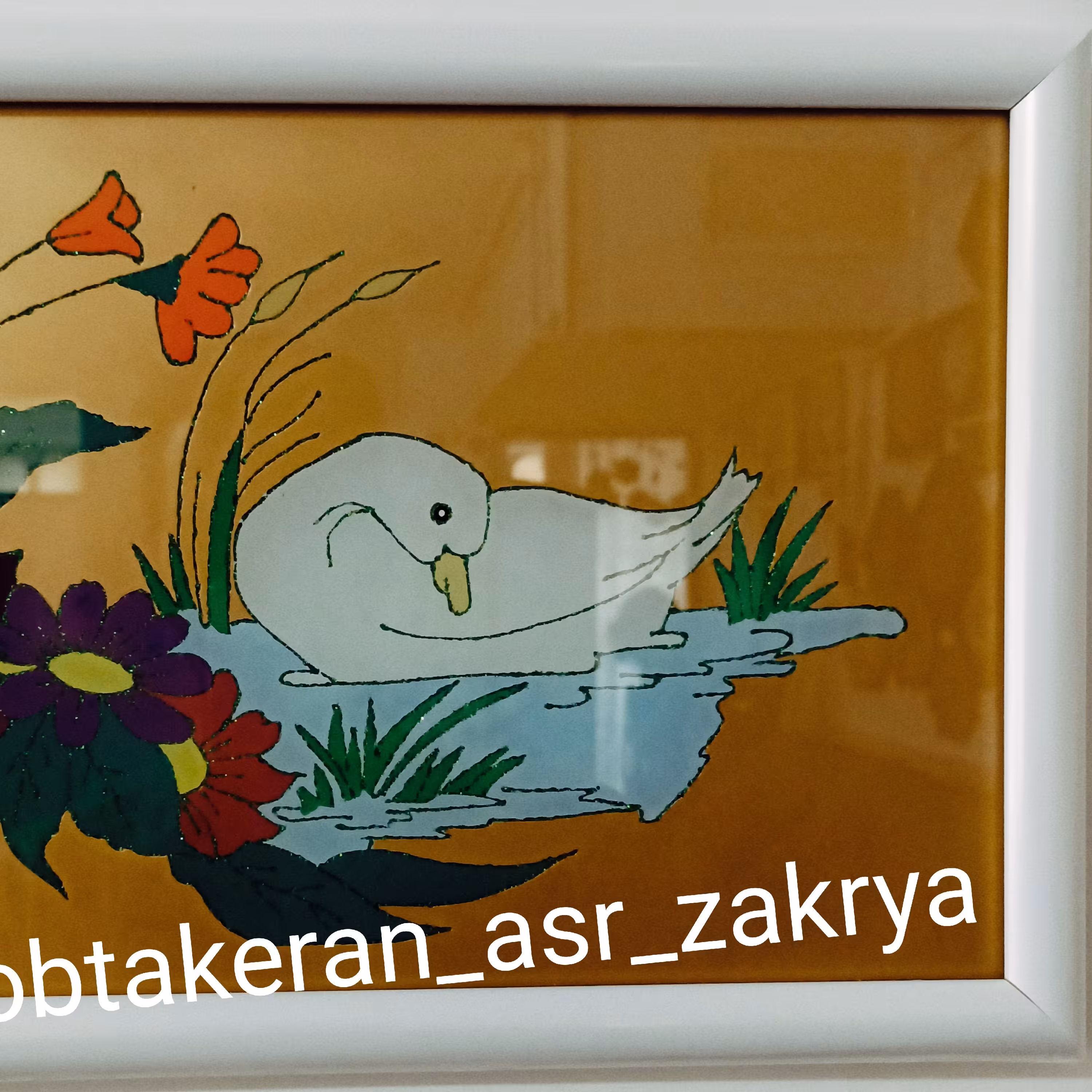 تابلو مرغابی سفید و برکه ویترای