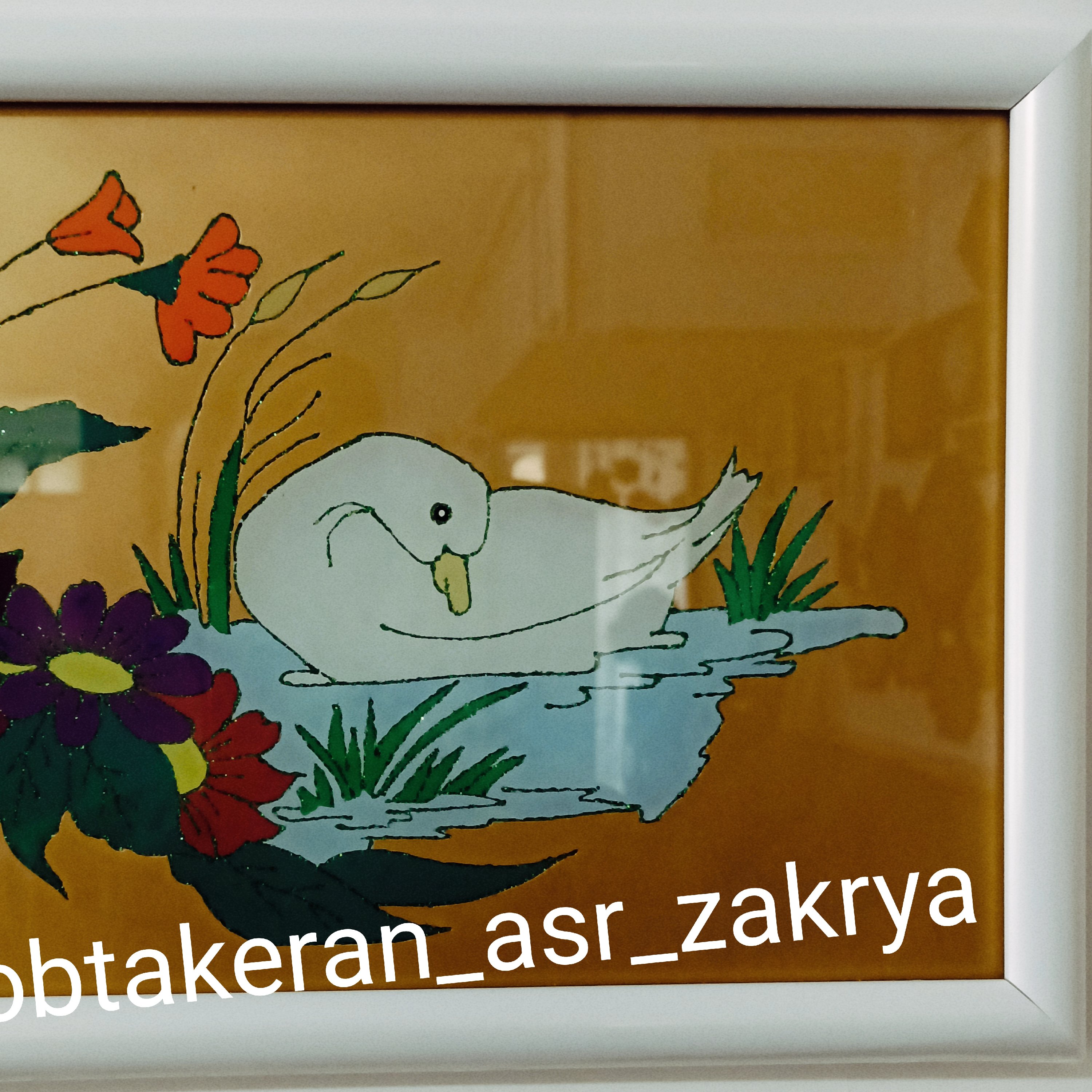 تابلو مرغابی سفید و برکه ویترای