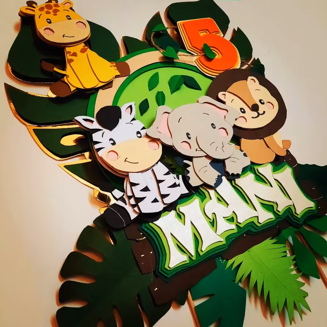 تاپر کیک تکه دستساز نقش برجسته تم حیوانات جنگل